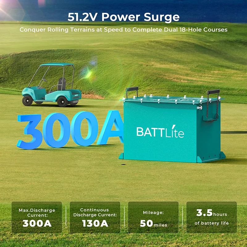 BATTLite 51.2V 100Ah Lithium Golf Cart Battery BAT5000, 5.12kwh Energy, ＞4,000 Cycle Life